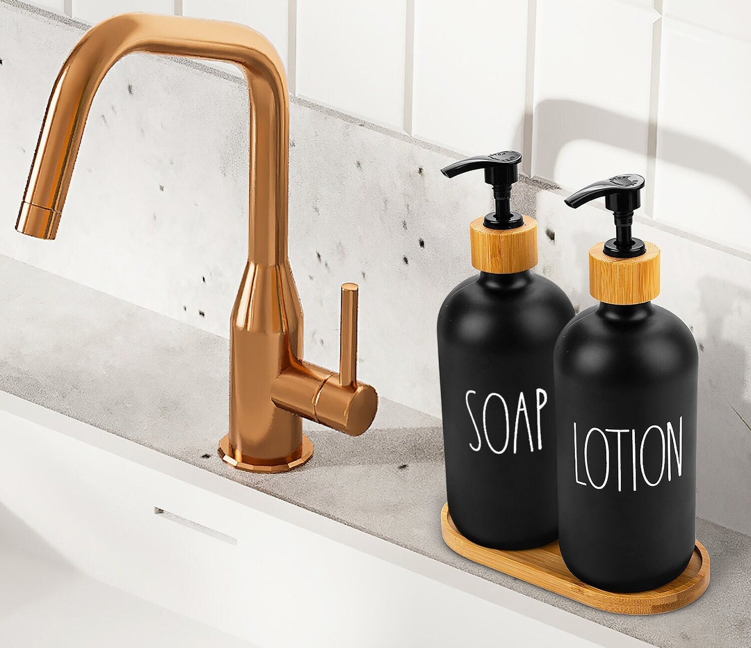 Boho Soap and Lotion Dispenser Set and Tray by Brighter Barns Glass ...
