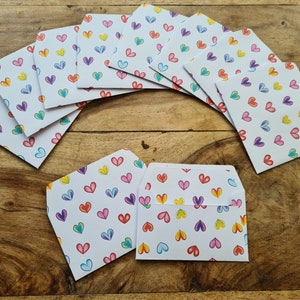 Pack of 10 Mini Heart Envelopes and Flat note cards, Handmade.