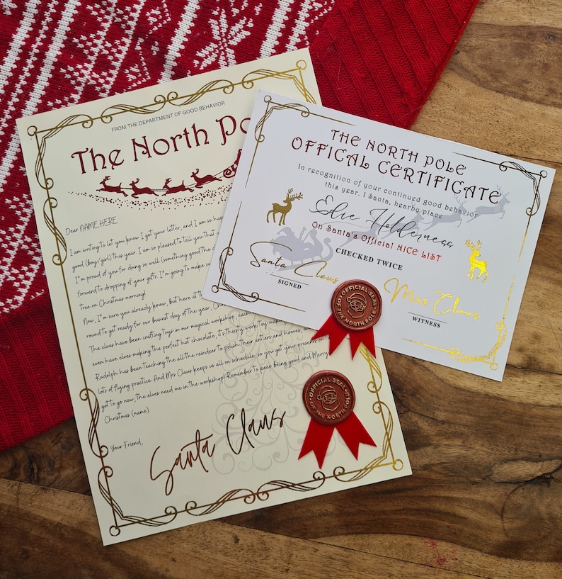 Personalised Letter From Santa and Nice List Certificate, Christmas letter, Letter from Santa Claus, Nice List Certificate. Made to Order. image 2