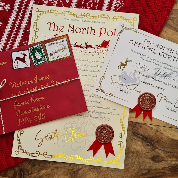 Personalised Letter From Santa and Nice List Certificate, Christmas letter, Letter from Santa Claus, Nice List Certificate. Made to Order.