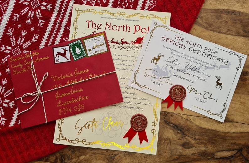 Personalised Letter From Santa and Nice List Certificate, Christmas letter, Letter from Santa Claus, Nice List Certificate. Made to Order. image 1