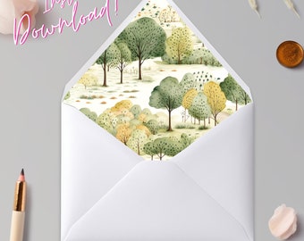 Aquarel Woodland A7 Euro Flap en A7 Square Envelope Liner - Direct downloaden