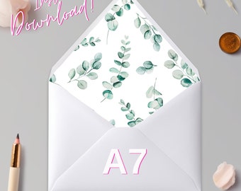 Printable Eucalyptus A7 Euro Flap and A7 Square Flap Envelope Liner - Instant Download