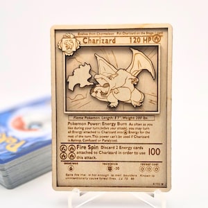 Wooden Charizard Pokémon Card - Collectible Art