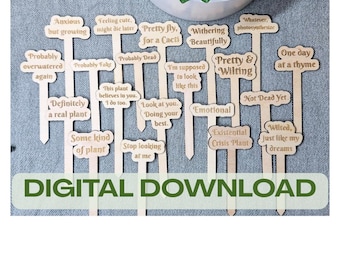 34 zabawne znaczniki roślin SVG Bundle | Pliki wycinane laserowo dla roślin | Kołki ogrodowe SVG | Pobieranie cyfrowe