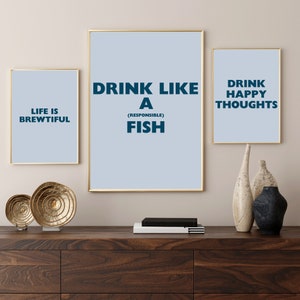 Grey Blue Bar Cart Art Bundle, 10 Prints / Digital Download Prints / Gallery Wall / 18" x 24" Imprimible / Cóctel Cerveza Vino Licor