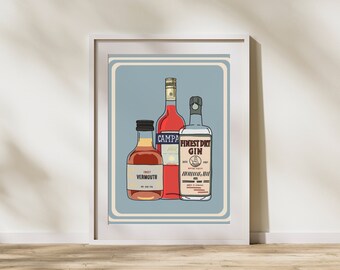 Bar Cart Wall Decor | Negroni Ingredients | Retro Vintage Style Sign | Bar Cart Art | Digital Download Print | Negroni Cocktail Wall Art