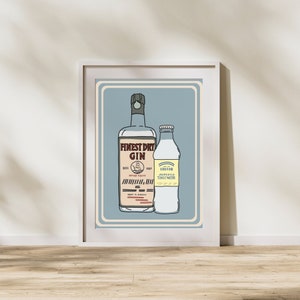 Bar Cart Wall Decor | Gin and Tonic Ingredients | Retro Vintage Style Sign | Bar Cart Art | Digital Download Print | Gin and Tonic Cocktail