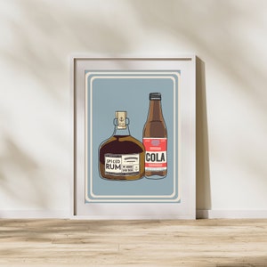 Bar Cart Wall Decor | Rum and Coke Ingredients | Retro Vintage Style Sign | Bar Cart Art | Digital Download Print | Rum & Coke Cocktail Art