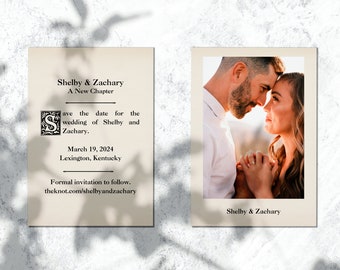 Bookish Save The Date Template Digital Download | Double-Sided Wedding Template | Literary Wedding Announcement | Canva Template | 5x7 Card