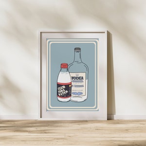Bar Cart Wall Decor | Vodka Soda Ingredients | Retro Vintage Style Sign | Bar Cart Art | Digital Download Print | Vodka Soda Cocktail Art