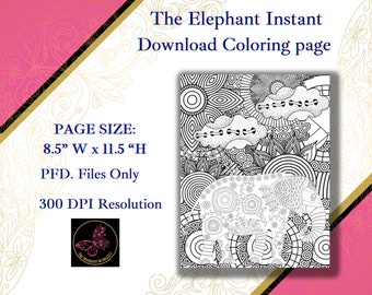 The Elephant Instant Download PDF Adult Coloring Page