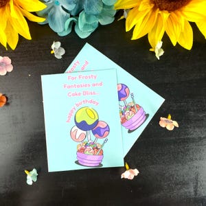 Cartão de aniversário fofo com tigela de sorvete e envelope | Cartão de aniversário A2 em branco