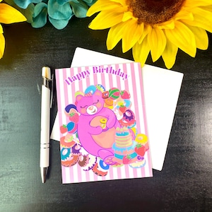 Cute Pink Bear Birthday Card with envelope |Blank  A2 birthday greeting card | Perfect as a cute addition to a gift for her