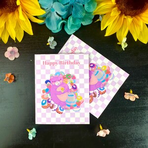 Cute Pink Bear Birthday Card with envelope |Blank  A2 birthday greeting card