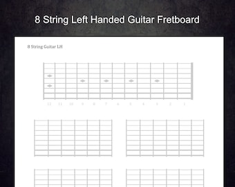 8 String Printable Left Handed Guitar Blank Fretboard.