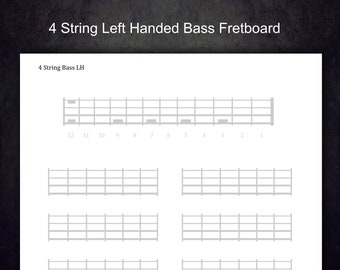 4 String Printable Left Handed Bass Blank Fretboard.