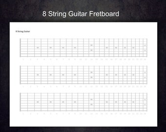 8 String Printable Guitar Blank Fretboard With 24 Frets.