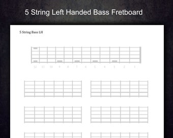 5 String Printable Left Handed Bass Blank Fretboard.