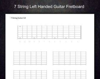 7 String Printable Left Handed Guitar Blank Fretboard.