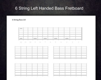 6 String Printable Left Handed Bass Blank Fretboard.