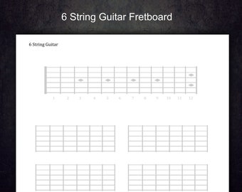 6 String Printable Guitar Blank Fretboard.