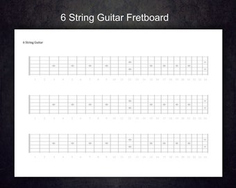 6 String Printable Guitar Blank Fretboard With 24 Frets.