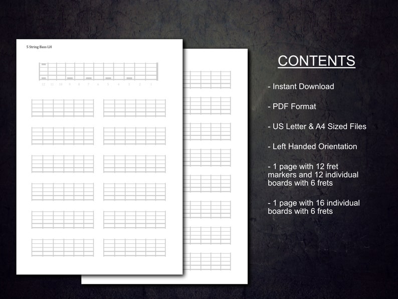 5 String Printable Left Handed Bass Blank Fretboard. - Etsy