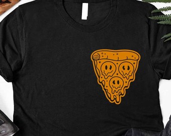 Pizza T-Shirt, Smiley Face, Pizza Slice Tee, Pocket Tee, Junk Food T-Shirt, Summer Shirt, Pizza Lover Shirt, Party Shirt, Cute Gift for Her