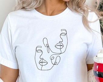 Abstract Faces Shirt, Abstract Design T-Shirt, Boho Art Shirt, Line Art Tee, Gift For Her, Hippie Shirt, Women Birthday, Gift for Mother