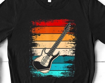 Camisa de guitarra vintage, camiseta de guitarrista retro, amante de la música, regalo para guitarrista, camisa de banda de rock, guitarrista, guitarra eléctrica, regalo de Navidad