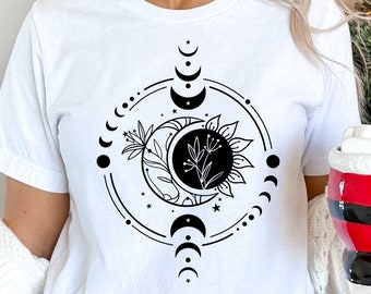 Sun And Moon Shirt, Celestial Moon Sweatshirt, Moon Phase, Magic Moon Silhouette, Sun Shirt, Full Moon Shirt, Gift for Her, Abstract Shirt