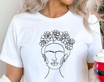 Woman Face Line Art Shirt, Botanical Floral Female Figure Shirt, Feminist Shirt, Abstract Woman Face Tee, Minimalist Woman, Boho Art T-Shirt