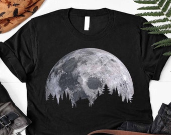 Camiseta con gráfico de luna bohemia, camisa celestial para mujer