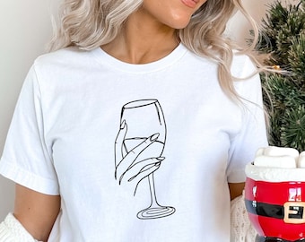 Wine Shirt, Wine Glass Shirt, Wine Line Art Design, Wine Lover Gift, Wine Enthusiast, Minimalist Woman, Boho Art T-Shirt, Gift for Mom