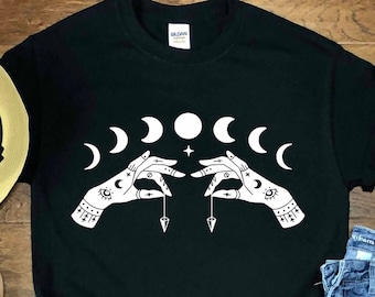 Koszula z fazami księżyca, koszula z gwiazdami, koszula astrologiczna, koszula boho księżycowa, koszulka boho słońce księżyc, koszulka mistyczna, koszulka duchowa
