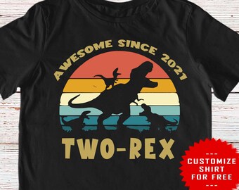Kids 2nd Birthday Shirt, Two-Rex Dinosaur Birthday Party, Second Birthday Tee, T-Rex Birthday Boys and Girls, Baby Dinosaur Onesie Bodysuit