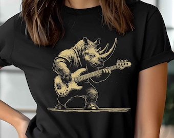 Rhino Playing Bass Guitar Shirt, Music Lover Tee, Gift for Guitarist, Rock Band Shirt, Guitar Player, Electric Guitar, Gift for Musician