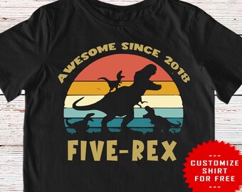 Kids 5th Birthday Shirt, Five-Rex Dinosaur Birthday Party, Fifth Birthday Tee, T-Rex Birthday Boys and Girls, Baby Dinosaur Onesie Bodysuit
