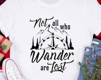 No todos los que vagan son camiseta perdida, camiseta de brújula, sudadera de vida de campamento, camiseta de aventura, camiseta al aire libre, camiseta de senderismo, camiseta gráfica minimalista