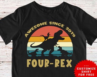 Kids 4th Birthday Shirt, Fourrex Dinosaur Birthday Party, Fourth Birthday Tee, T-Rex Birthday Boys and Girls, Baby Dinosaur Onesie Bodysuit