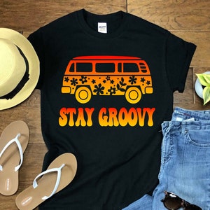 Retry Groovy Shirt, Hippie Bus Shirt, Floral Bus Shirt, Hippie Soul, BOHO Shirt, Hippie 70s Summer Shirt, Peace Sign Shirt, Caravan Shirt