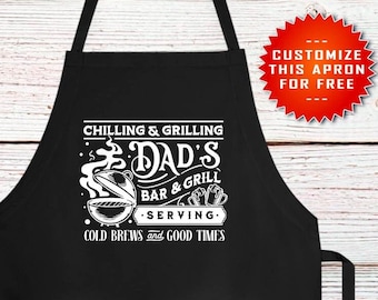Chilling & Grilling, Dads BBQ Apron, Bar and Grill, Grill Apron, Funny Grilling Apron, Dad Apron, Grill Dad Barbeque Gift, Father's Day Gift