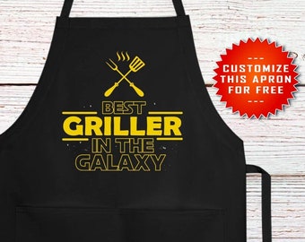 Divertente grembiule da barbecue, miglior griller della galassia, grembiule da barbecue, grembiule da papà, regalo per papà alla griglia, regalo per la festa del papà, grembiule da barbecue, regalo per il marito