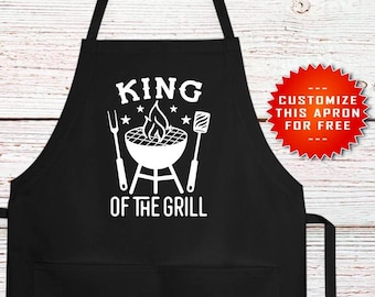 Tablier de barbecue King Of The Grill, Cadeau personnalisé pour papa, Cadeau barbecue pour papa, Cadeau pour lui, Tablier de grill, Fête des pères, Cadeau de Noël