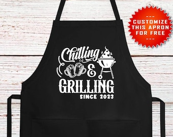 Chilling & Grilling, Dads BBQ Apron, Bar and Grill, Grill Apron, Funny Grilling Apron, Dad Apron, Grill Dad Barbeque Gift, Father's Day Gift