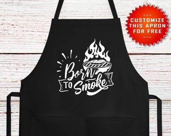 Född att röka BBQ-förkläde, grillförkläde, roligt BBQ-förkläde, grillförkläde, pappaförkläde, grillpappapresent, rolig pappapresent, fars dag-present