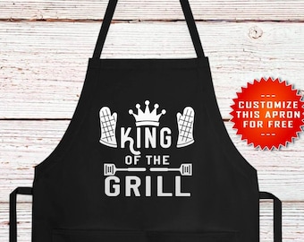 Tablier de barbecue King Of The Grill, Cadeau personnalisé pour papa, Cadeau barbecue pour papa, Cadeau pour lui, Tablier de grill, Fête des pères, Cadeau de Noël