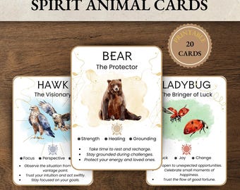 Geistertierkarten, Hexenvertraute, druckbares Orakeldeck, Grimoire-Seiten