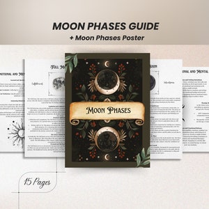 Mondphasen Anleitung, Grimoire Seiten, Mond Rituale, Mondphasen Poster, Buch der Schatten, Printable Hexerei